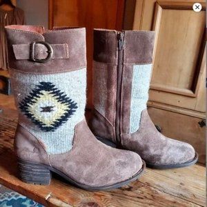Born Triana,Tribal-Inspired Mid Boots - Suede & Wool , Size 9